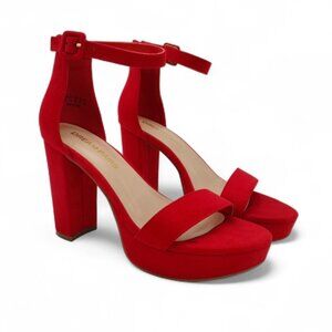 Dream Pairs Women's Size 6 Red Faux Suede Block High Heel Platform Sandals